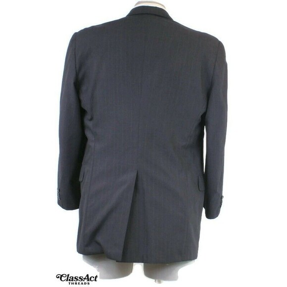 Jos A Bank 2 Piece Suit Mens Black Striped Wool 3 Btn 42L Pleated 32" W - Picture 8 of 10